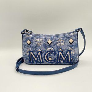 MCM blue jacquard crossbody